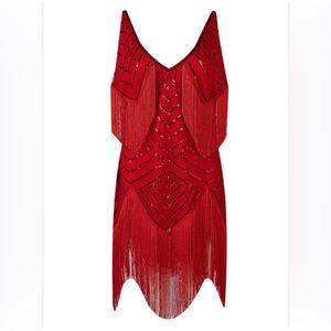 Wine Red Gatsby Glitter Fringe 1920s Flapper Dress